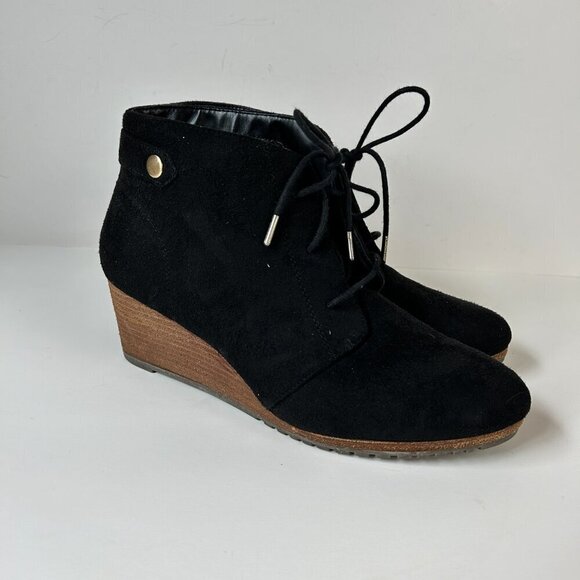 Dr Scholls Ankle Boots Continue Wedge Black Fabric Faux Suede - Picture 6 of 9